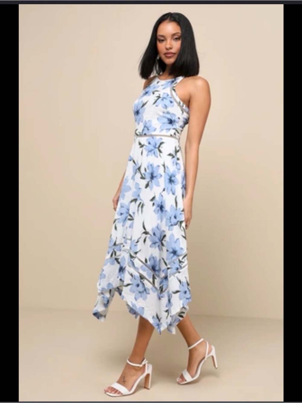 Lulus Zahara Floral Blue and White Dress